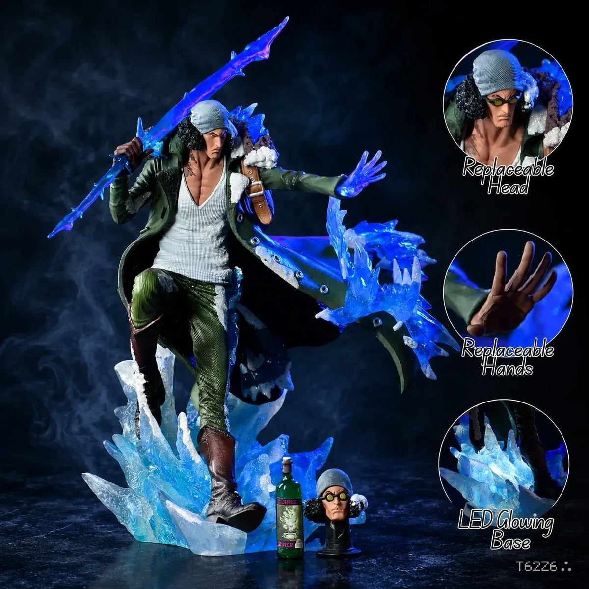 Aokiji Kuzan Dual Head LED Statue – One Piece Ice Effect Premium Anime Figure